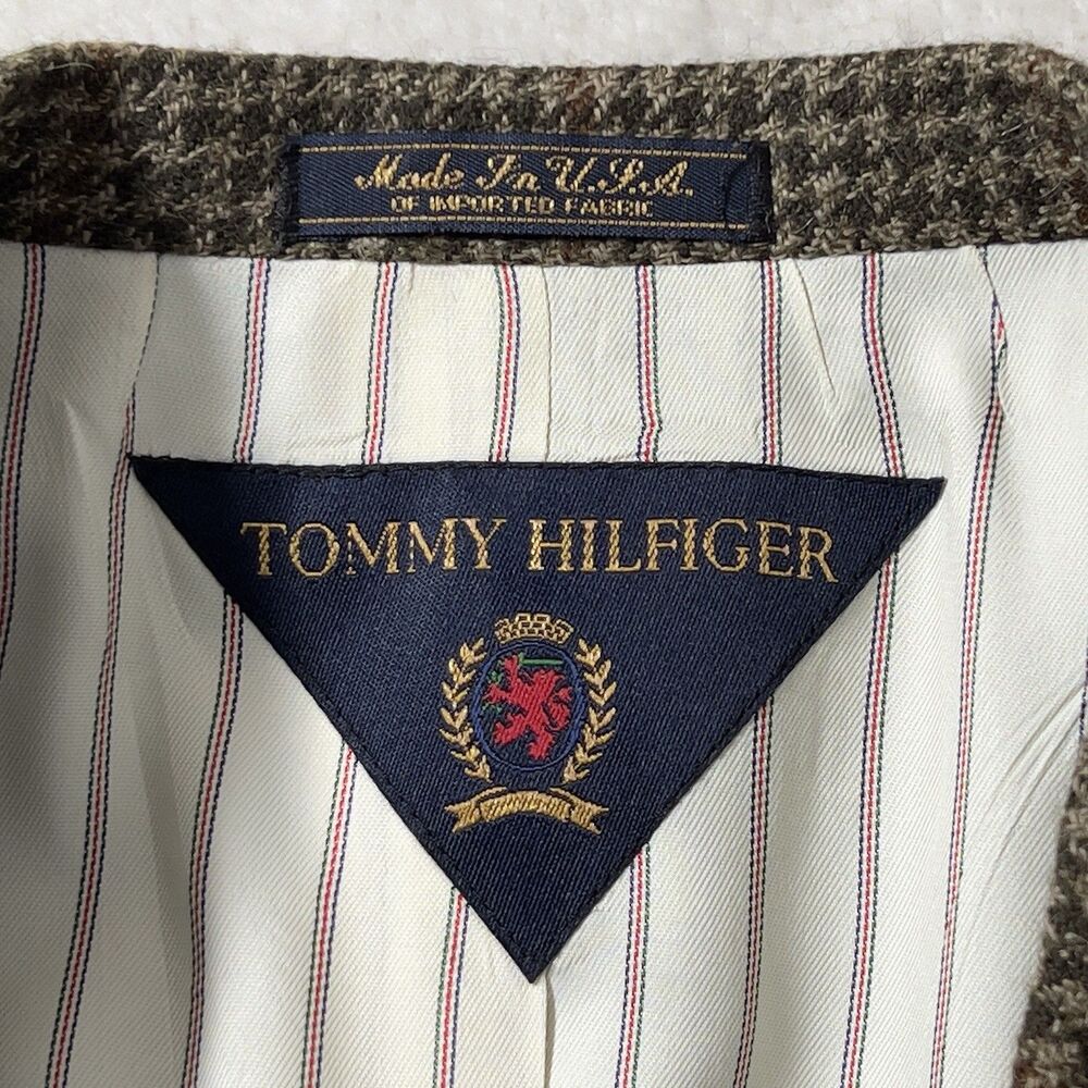 Tommy Hilfiger Houndstooth Tweed Blazer Jacket Mens Sz 42L Olive 2 Button Vtg - Picture 6 of 16